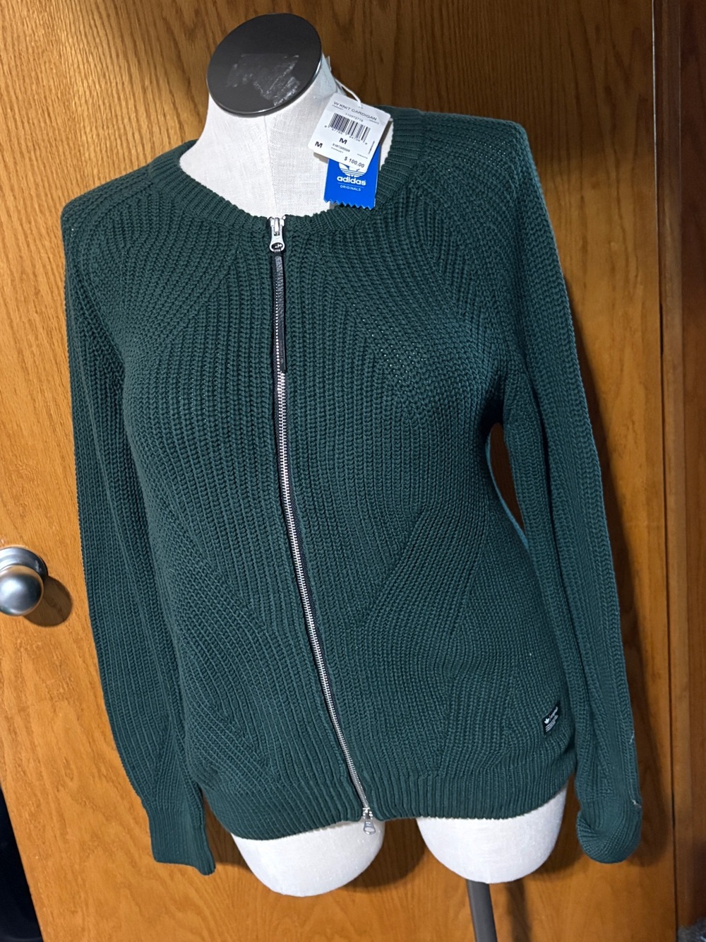 adidas Women's Dark Green Zip-Up Rib Knit Cardigan